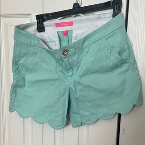 Pink Lily Mint Scalloped Hem High Waist Shorts
